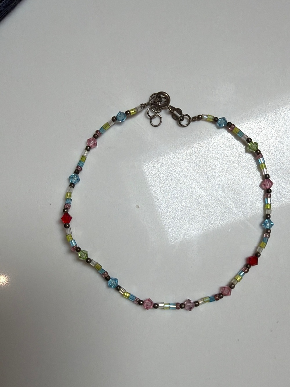Delicate Multicolor Beaded Anklet - Pink, Blue, Green & Red